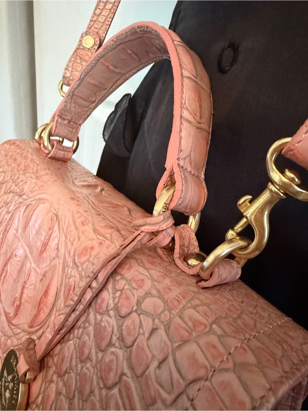 Brahmin Rose Pink Croc-Embossed Top-Handle Bag - Picture 6 of 12